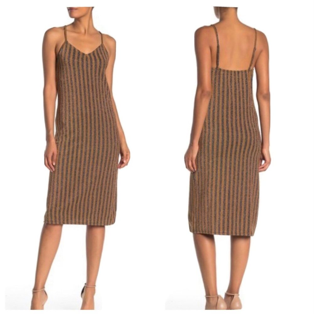 Good Luck Gem Midi Slip Dress Polyester and Spandex Black and Gold Sz MP